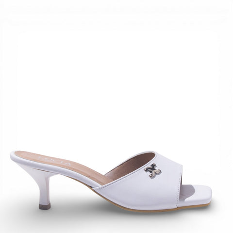 Women White Leather Heels #4865