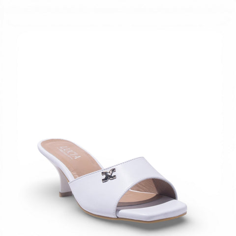 Women White Leather Heels #4865