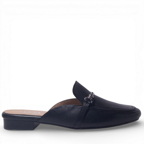 Women Black Leather Mules #4866