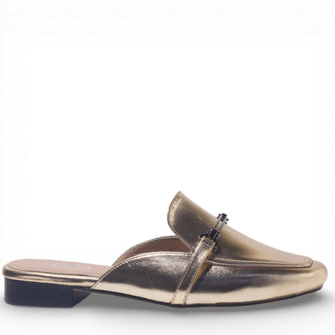 Women Gold Leather Mules #4867