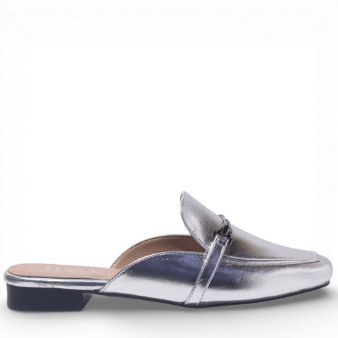 Women Silver Leather Mules #4868