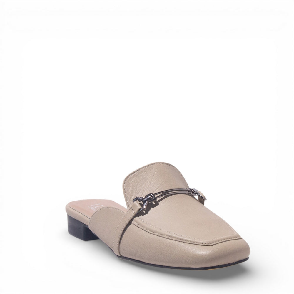 Women Beige Leather Mules #4870