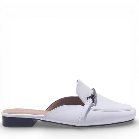 Women White Leather Mules #4871