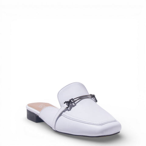 Women White Leather Mules #4871