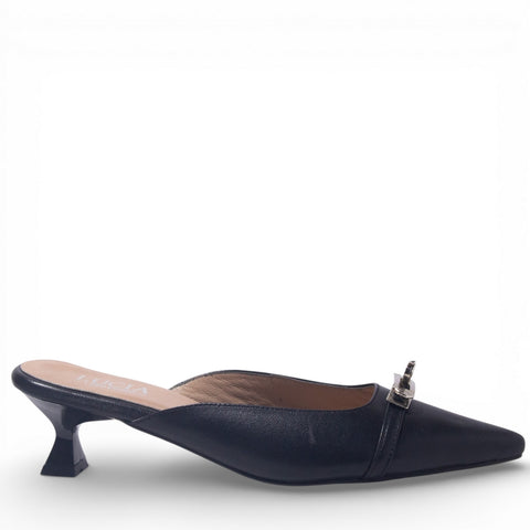 Women Black Leather Mules #4872
