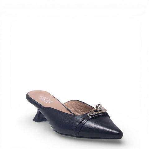 Women Black Leather Mules #4872