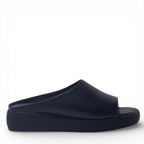 Women Black Leather Wedges #4876
