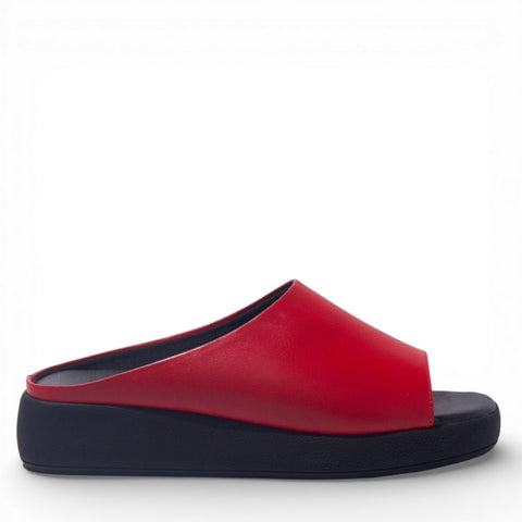 Women Red Leather Wedges #4879