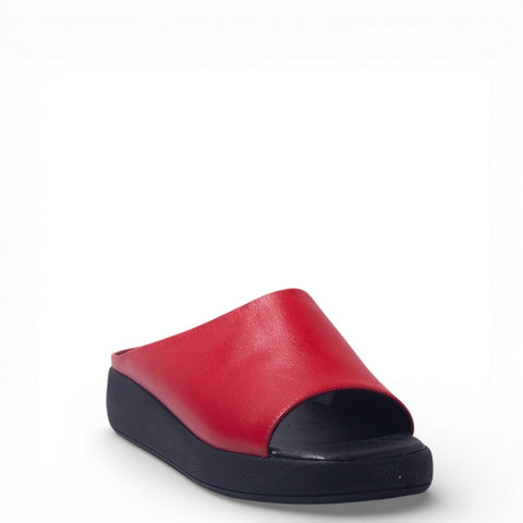 Women Red Leather Wedges #4879