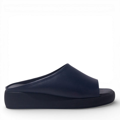 Women Navy Leather Wedges #4881