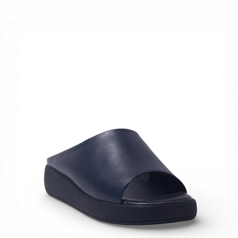 Women Navy Leather Wedges #4881