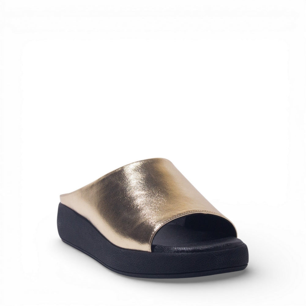Women Gold Leather Wedges #4883