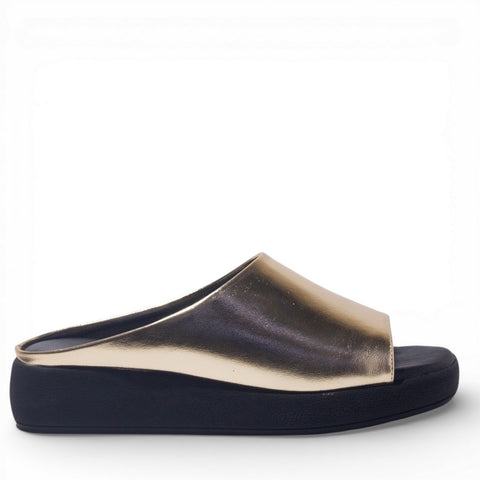 Women Gold Leather Wedges #4883