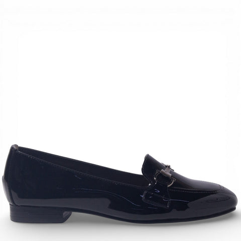 Women Black Vernis Leather Mules #4890