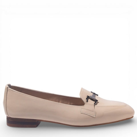 Women Beige Vernis Leather Mules #4891