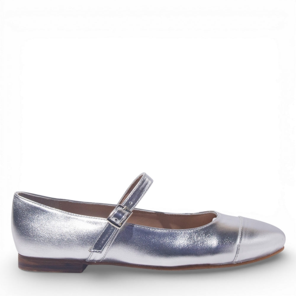 Women Silver Leather Ballerina #4894