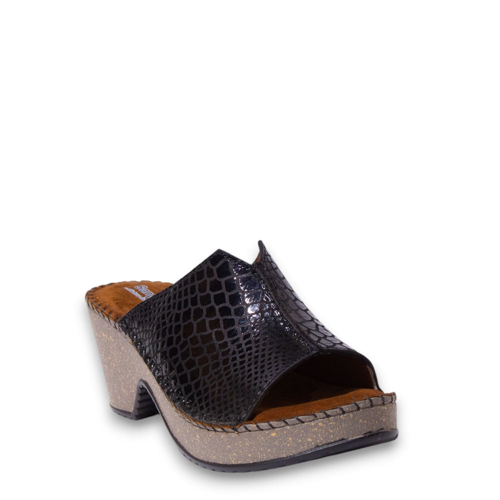 Women Black Leather Wedges #4917