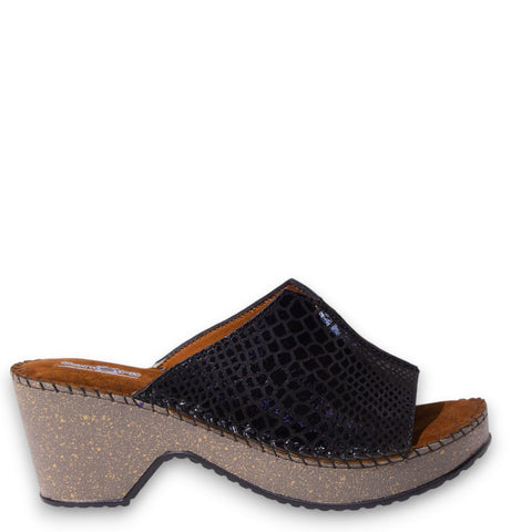 Women Black Leather Wedges #4917