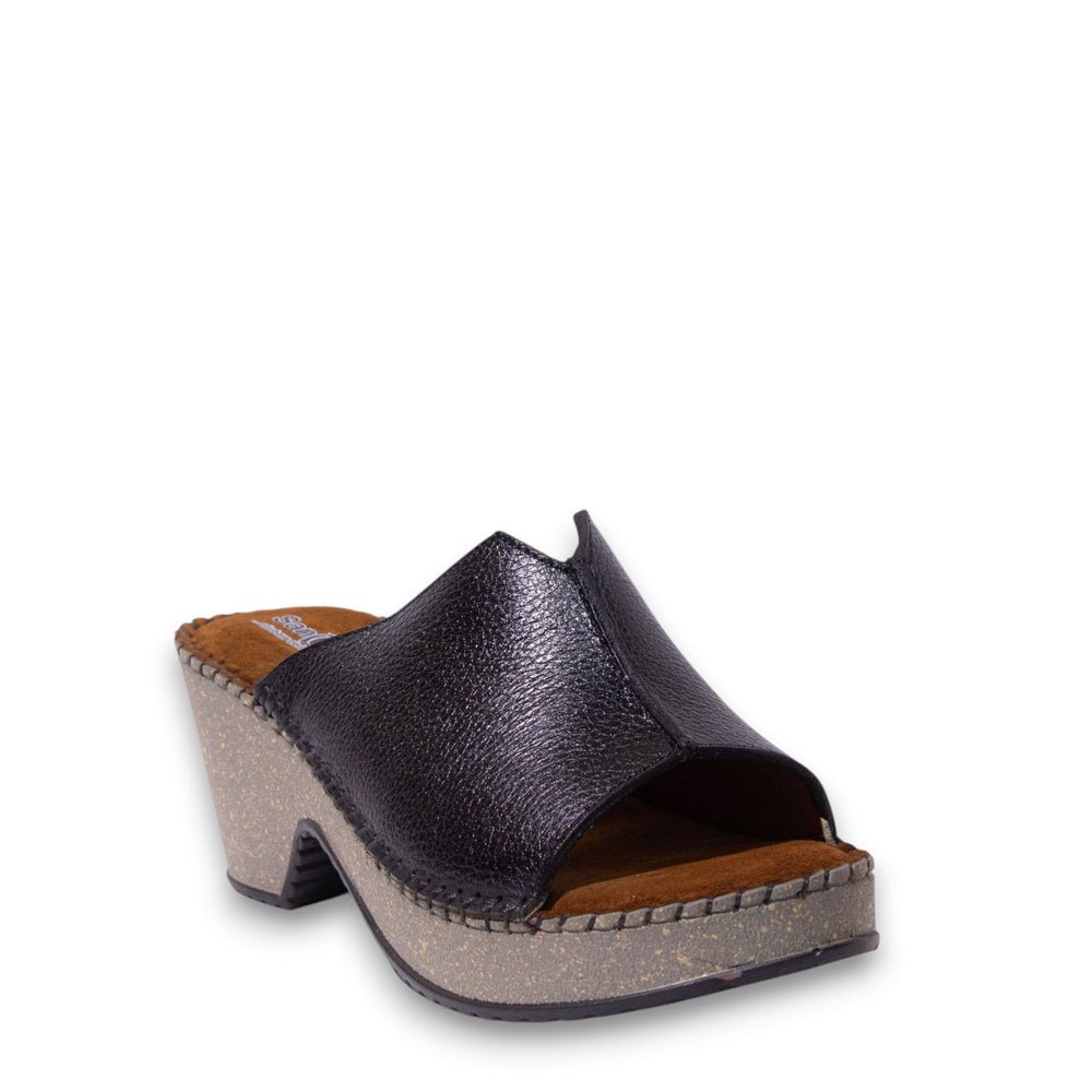 Women Black Leather Wedges #4923