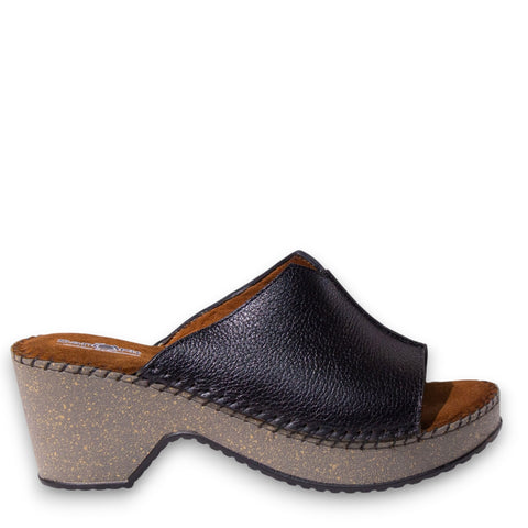 Women Black Leather Wedges #4923
