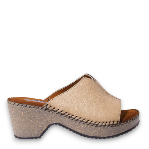 Women Beige Leather Wedges #4925
