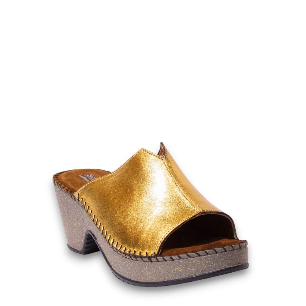 Women Gold Leather Wedges #4929