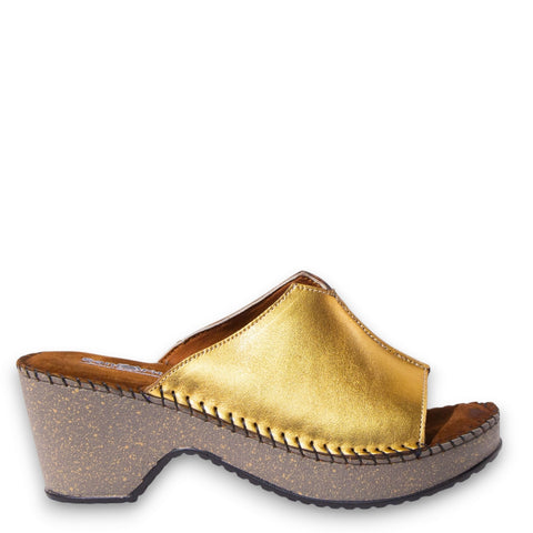 Women Gold Leather Wedges #4929