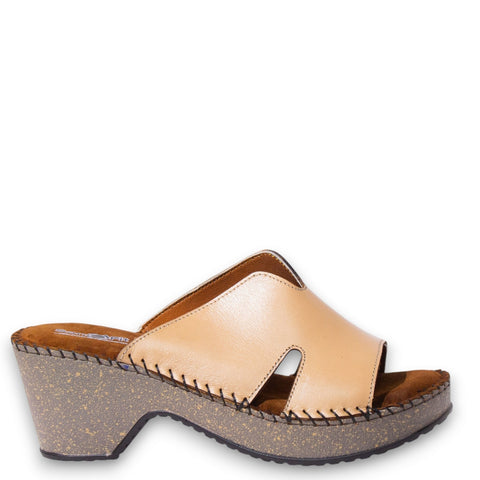 Women Beige Leather Wedges #4932