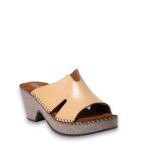 Women Beige Leather Wedges #4932