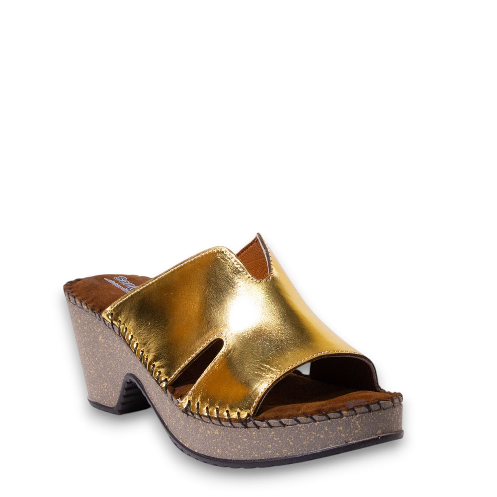 Women Gold Leather Wedges #4935