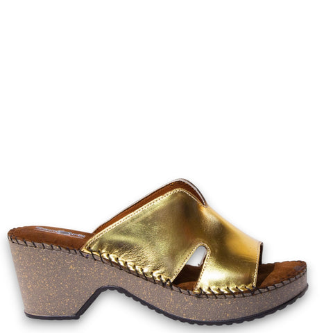 Women Gold Leather Wedges #4935
