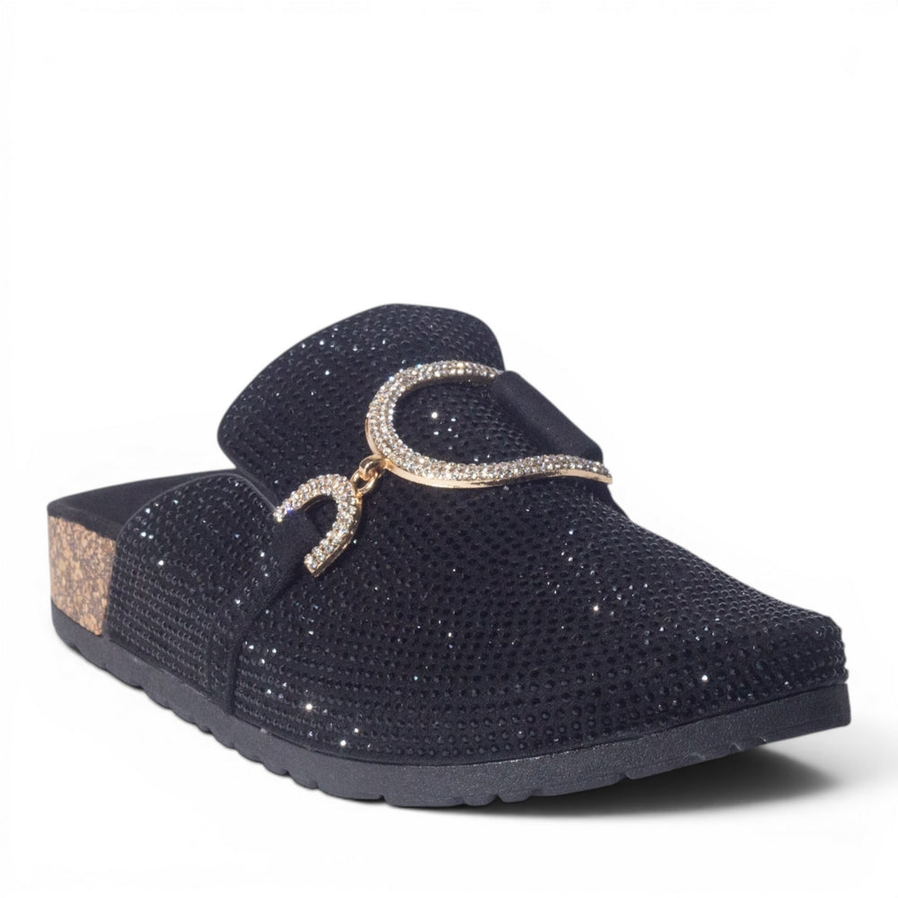Europeon Union Women Black Glitter Slipper #4944