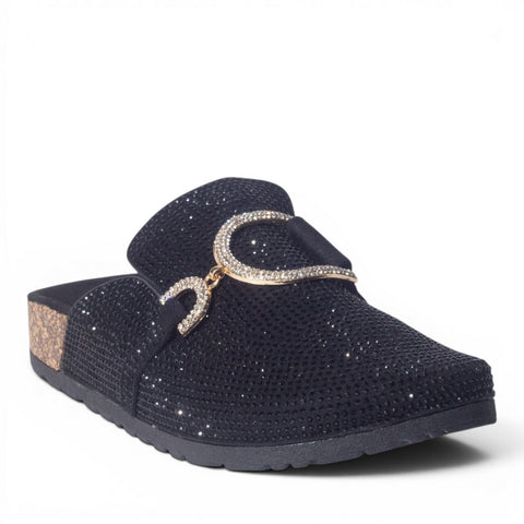 Europeon Union Women Black Glitter Slipper #4944