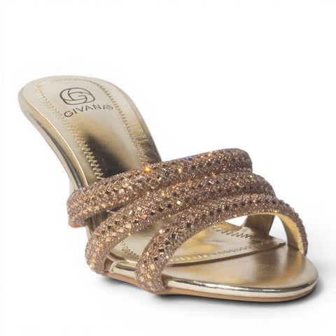 Europeon Union Women Gold Cloth Heels #4961