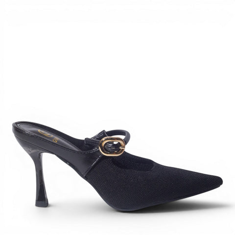 Europeon Union Women Black Cloth Heels #4966