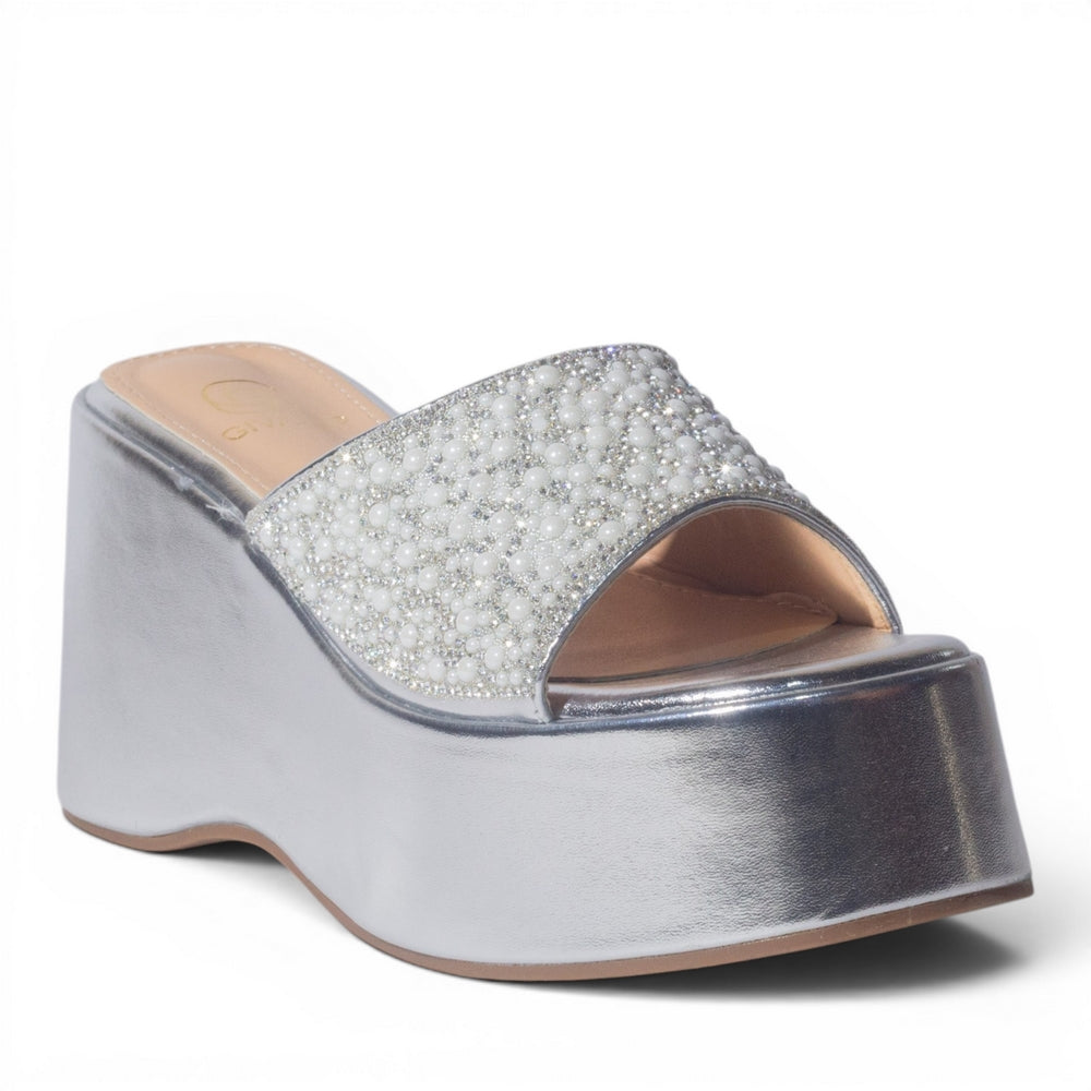 Europeon Union Women Silver Glitter Wedges #4986