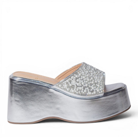Europeon Union Women Silver Glitter Wedges #4986