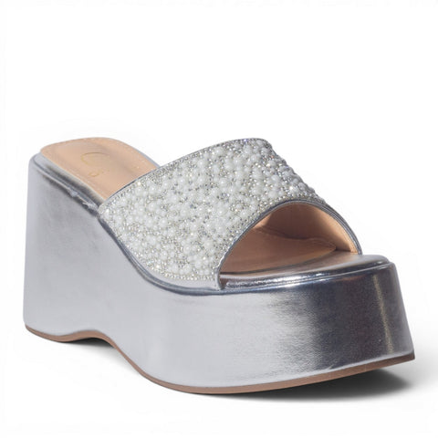 Europeon Union Women Silver Glitter Wedges #4986