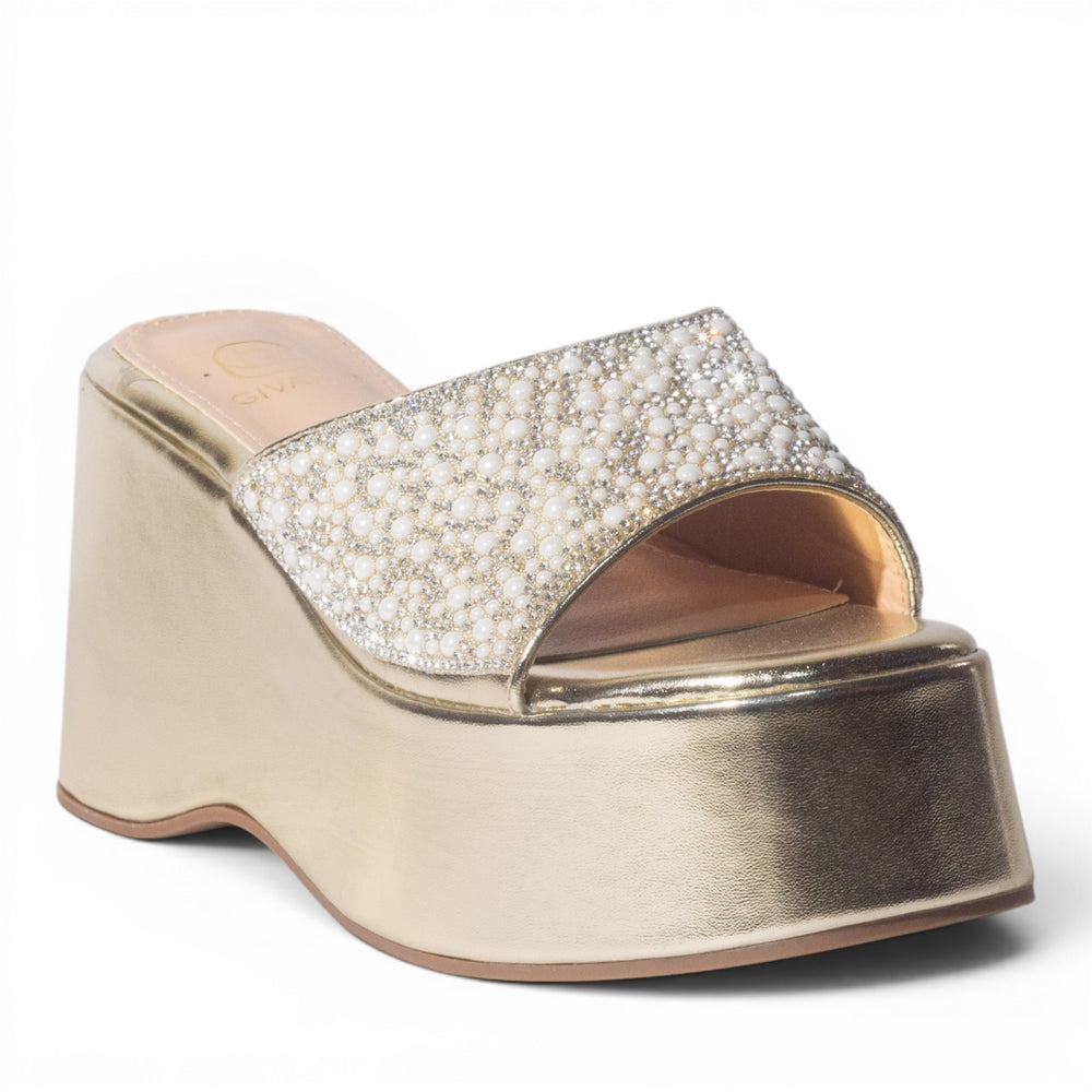 Europeon Union Women Gold Glitter Wedges #4988