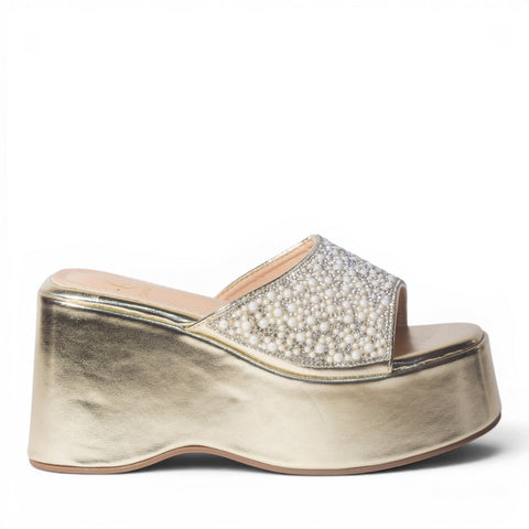 Europeon Union Women Gold Glitter Wedges #4988