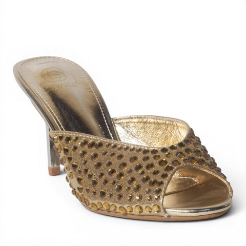 Europeon Union Women Gold Glitter Heels #4994