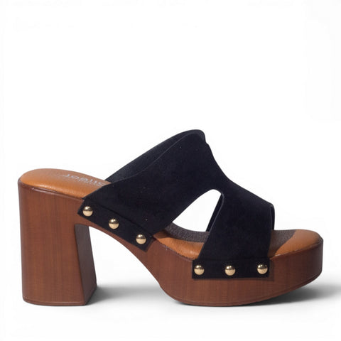 Europeon Union Women Black Chamois Wedges #5014