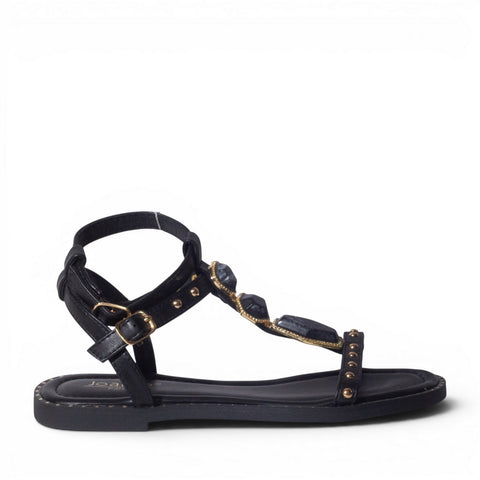 Europeon Union Women Black Leather Sandal #5022