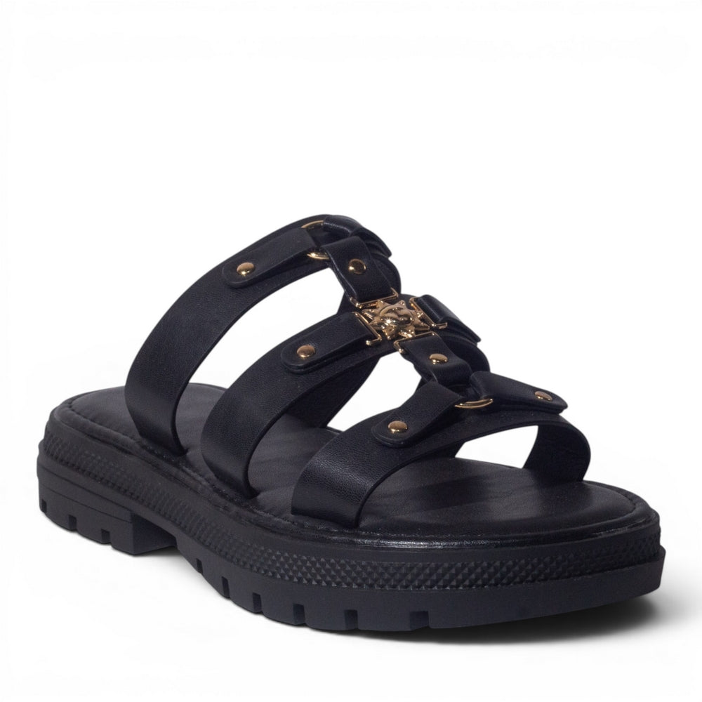 Europeon Union Women Black Leather Wedges #5046