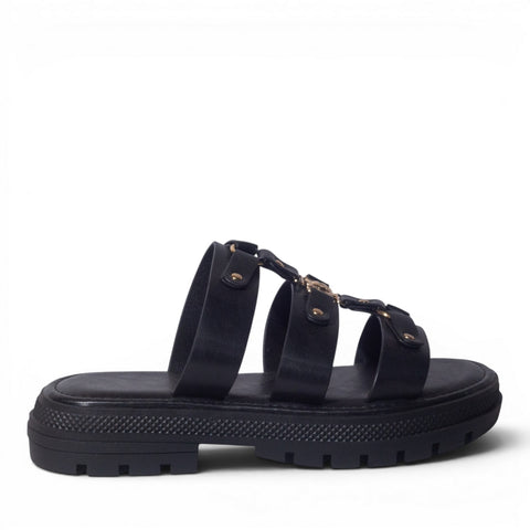 Europeon Union Women Black Leather Wedges #5046