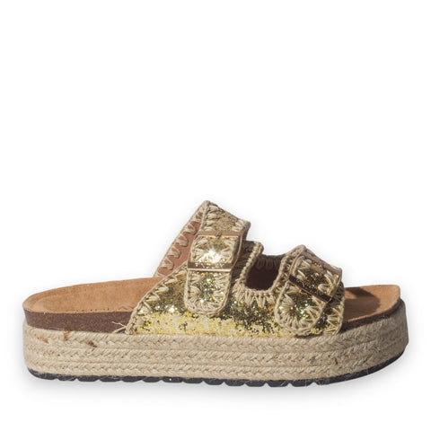 Europeon Union Women Gold Glitter Slipper #5052
