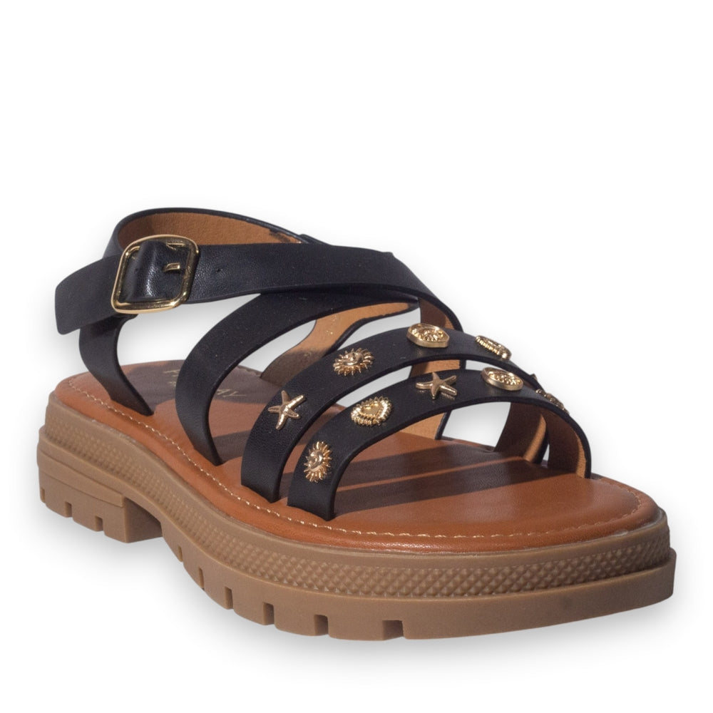 Europeon Union Women Black Leather Wedges #5060