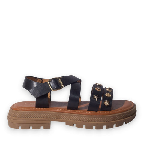 Europeon Union Women Black Leather Wedges #5060