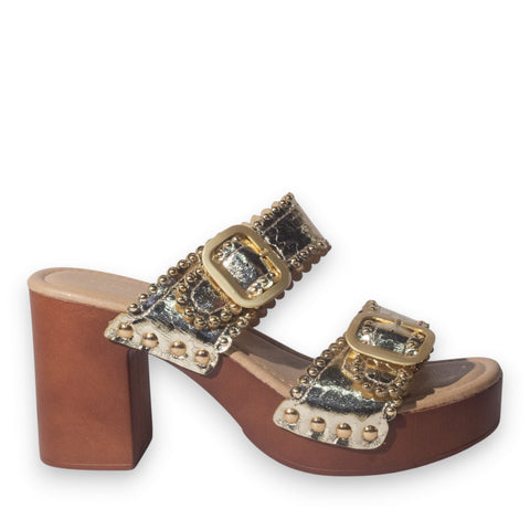 Europeon Union Women Gold Leather Wedges #5065