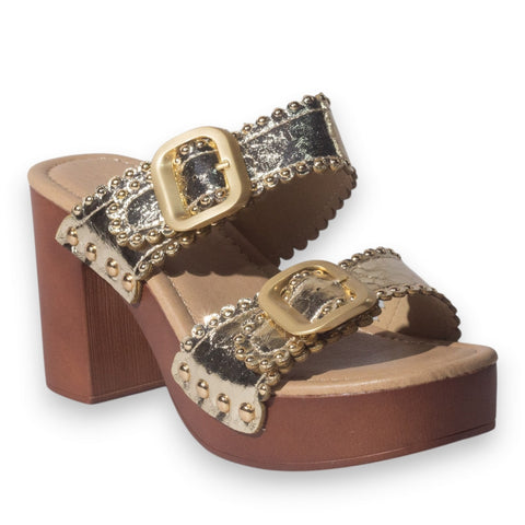 Europeon Union Women Gold Leather Wedges #5065